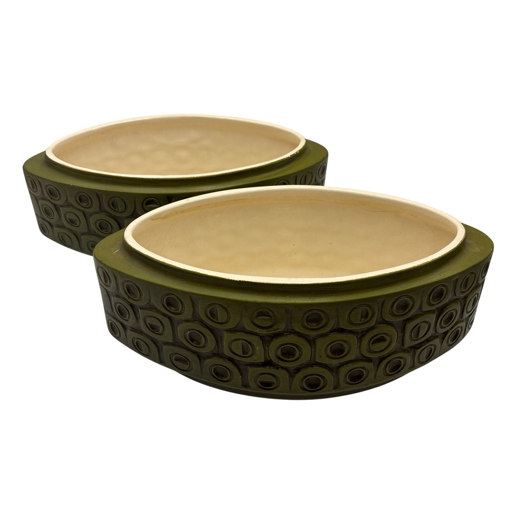 McCoy Scandia Oval Planter Set 2 Mid Century Modern Avocado Green Pottery 35 USA
